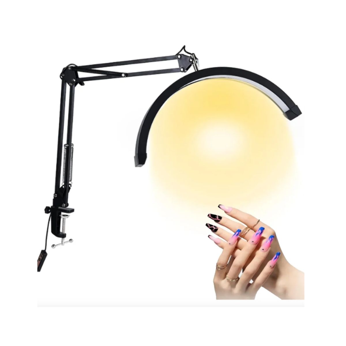 GENERICO - Lampara Led Profesional Media Luna Para Pestañas Manicura Con Brazo Ajustable Negro