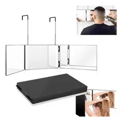 GENERICO - Espejo De Corte De Pelo De Baño Triple De 3 Espejos Maquillaje Negro
