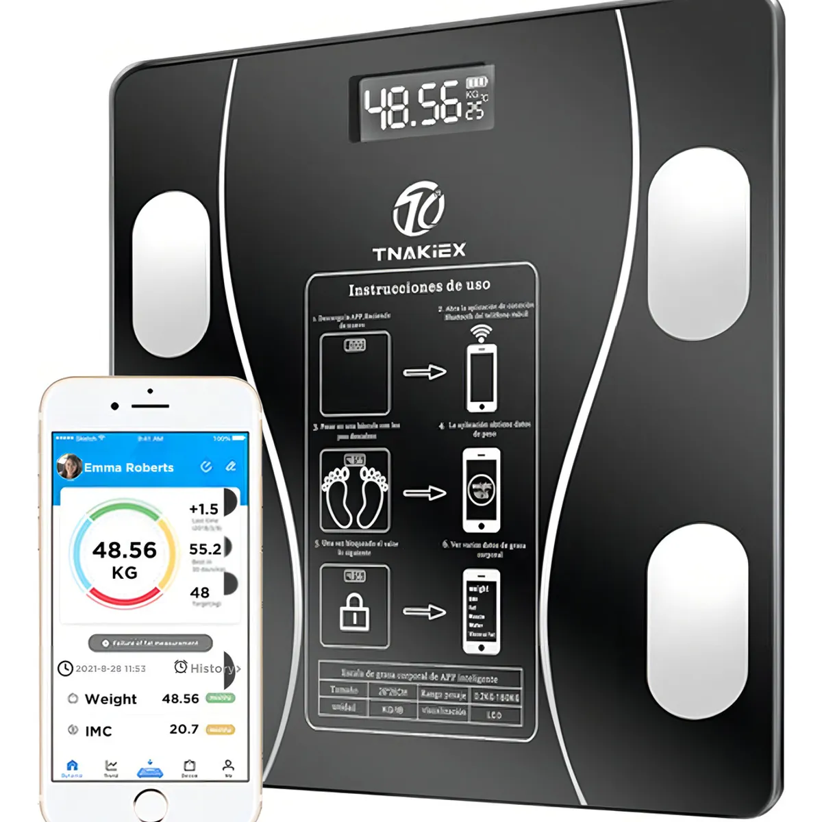 GENERICO - Balanza Digital Inteligente Bluetooth 180 Kg  Medidor De Grasa Corporal IMC Masa Muscular