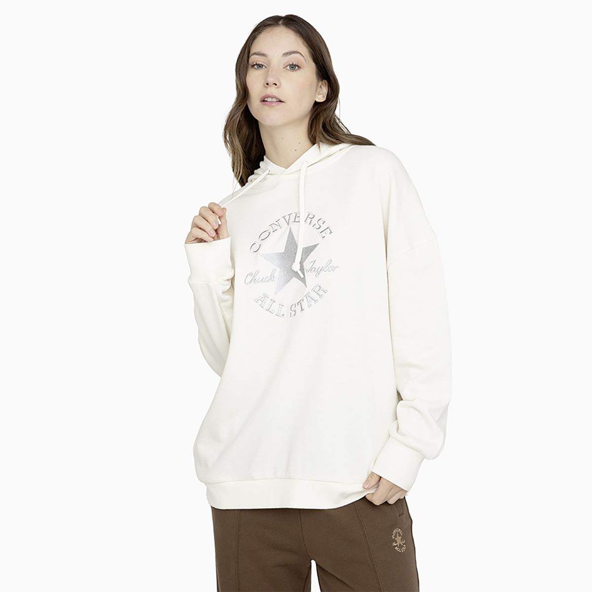 CONVERSE - Polerón Converse Hoodie Shine Patch Chevron Mujer Blanco