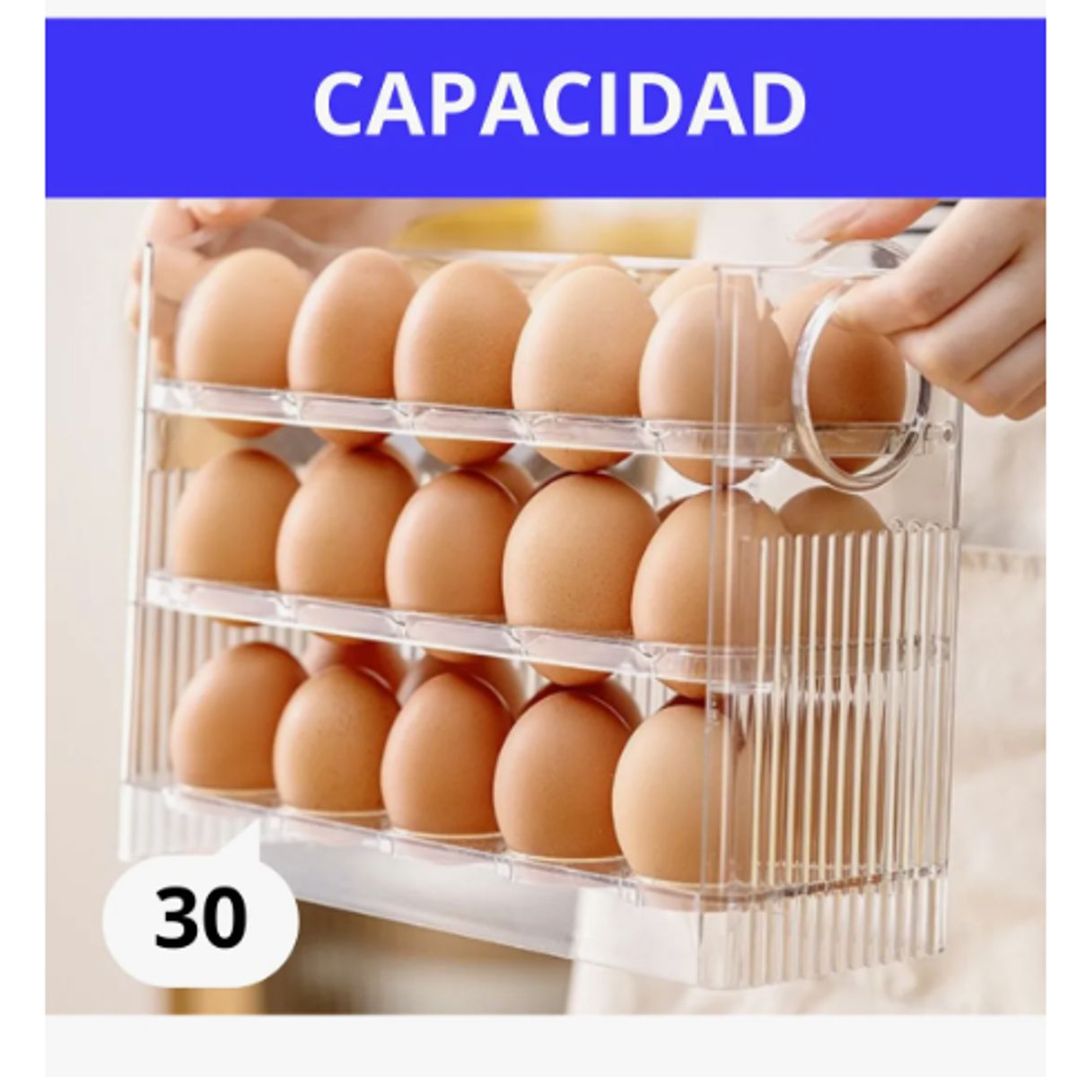 GENERICO - Organizador De Huevos Caja Para 30 Und Huevera Portahuevos Transparente