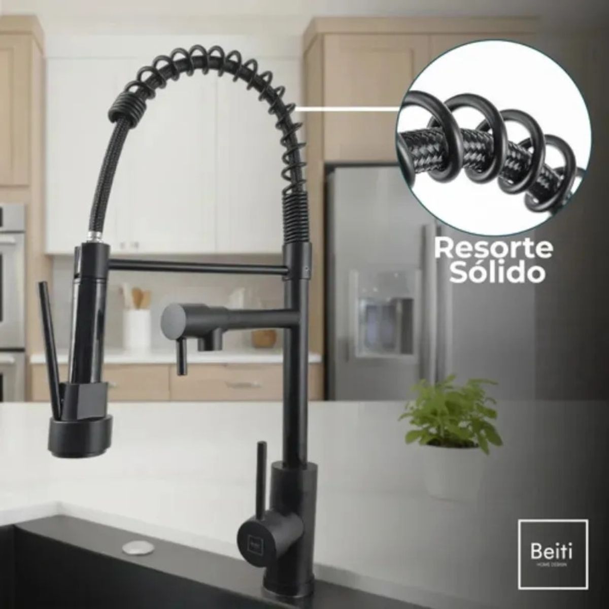 HOMEBRANDT - Llave Lavaplatos Grifo Monomando Extensible 2 En 1 Cepillado Negra