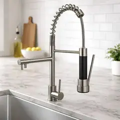 HOMEBRANDT - Llave Lavaplatos Grifo Monomando Extensible 2 En 1 Cepillado Plateada