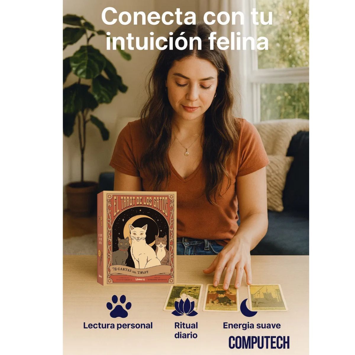 COMPUTECH - Mazo De Tarot Gatos Cats Rule The Earth - En Español - 78 Cartas Premium Marca Computech