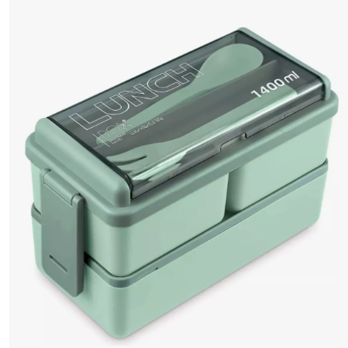 GENERICO - Lunch Box 2 Niveles Fiambrera Desmontable Con Cubiertos Verde