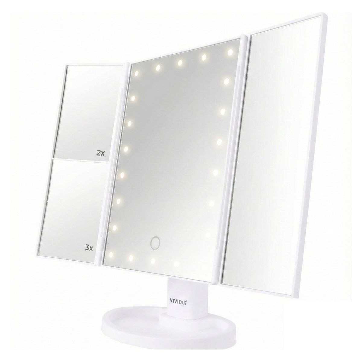 VIVITAR - Espejo Plegable Vivitar Aumento 1x2x3x 22 Led MR1307