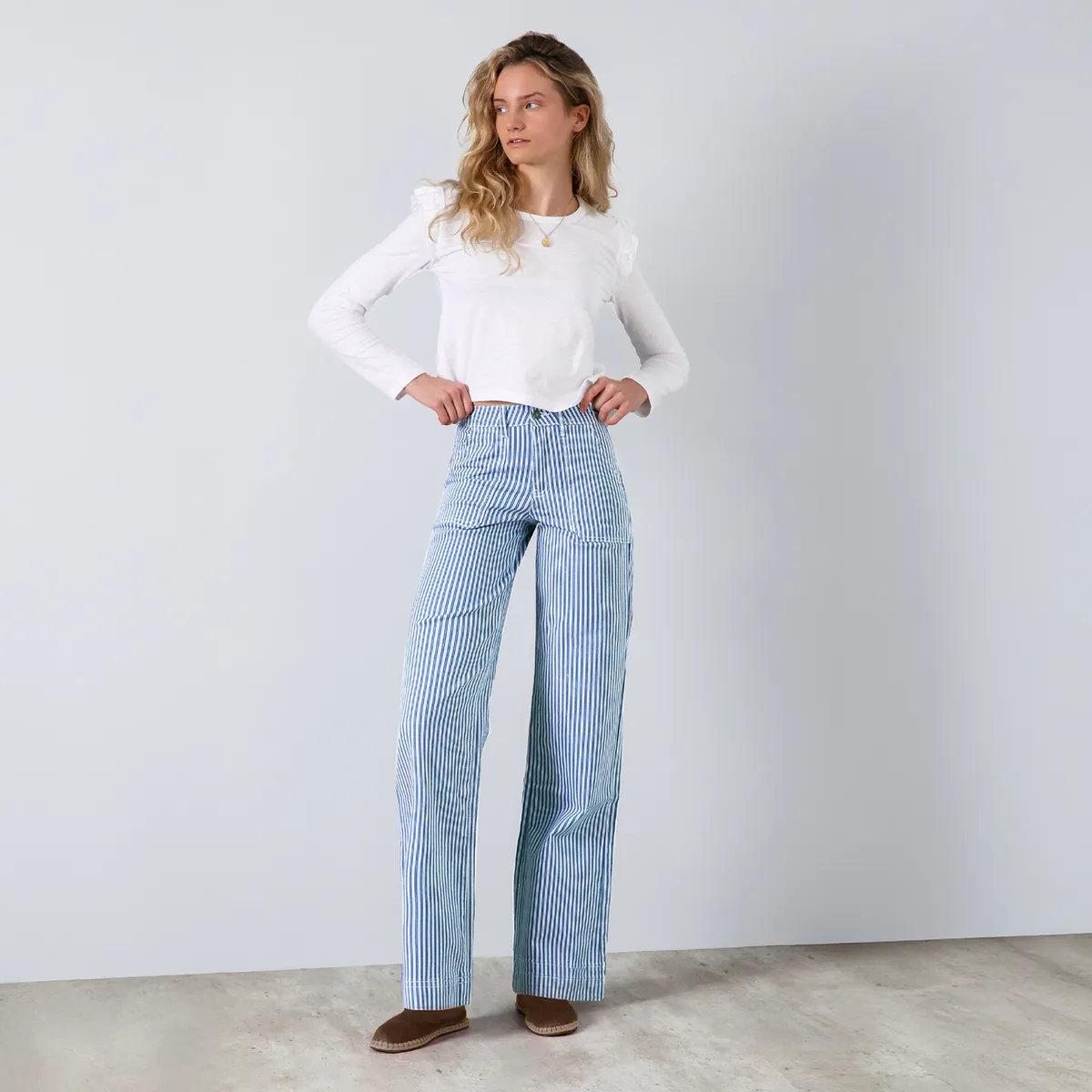 RAINDOOR - Pantalón Denim Azul Rayas Straight Mujer Raindoor