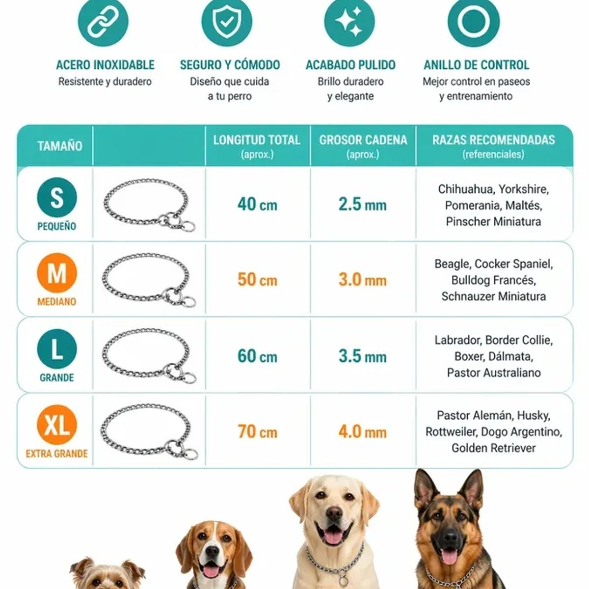 GENERICO - x4 Collar Adiestramiento Perro Collar De Adiestramiento 50cm