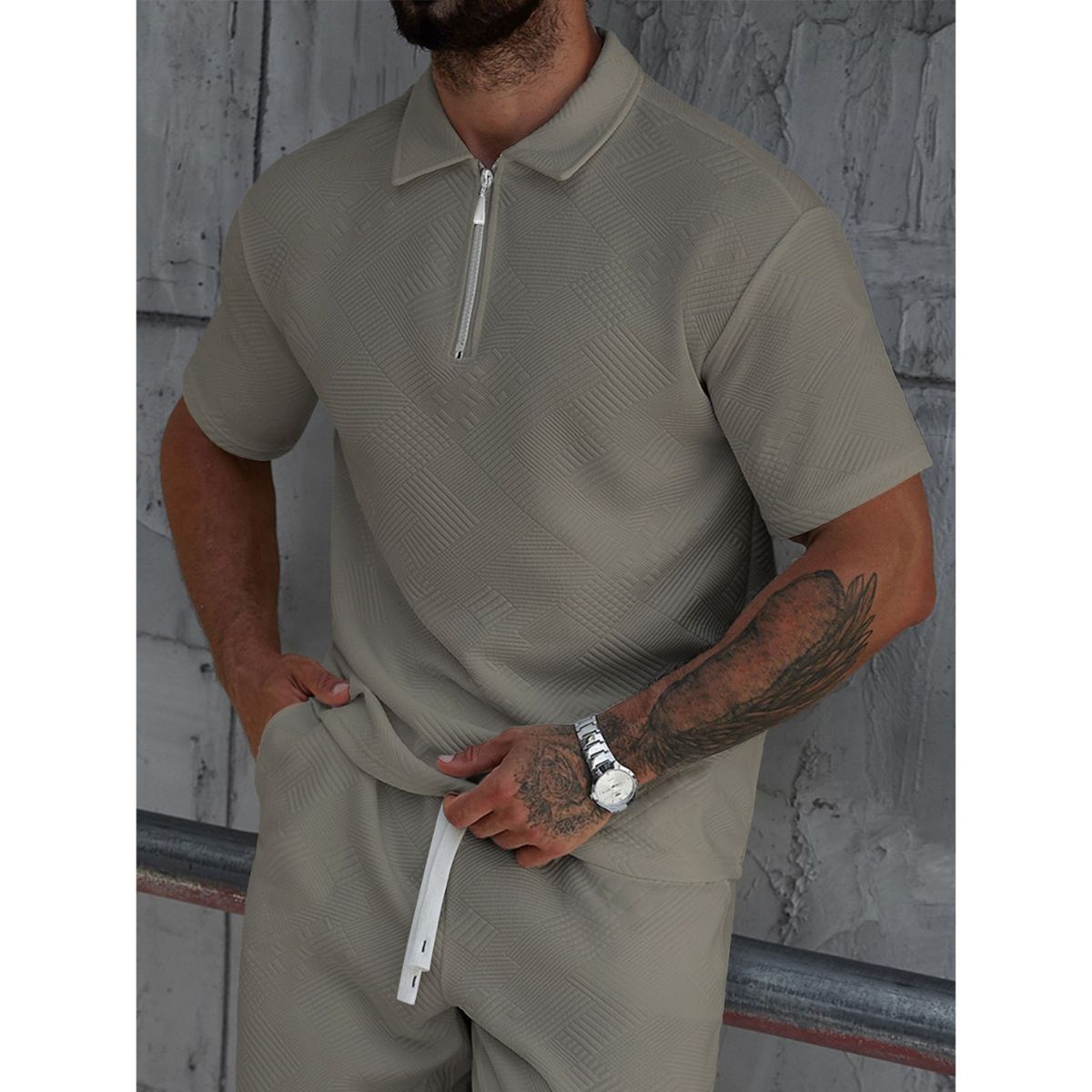 LIKE SHOP - Polera Hombre Manga Corta Textura Suave Cierre Tendencia 0273