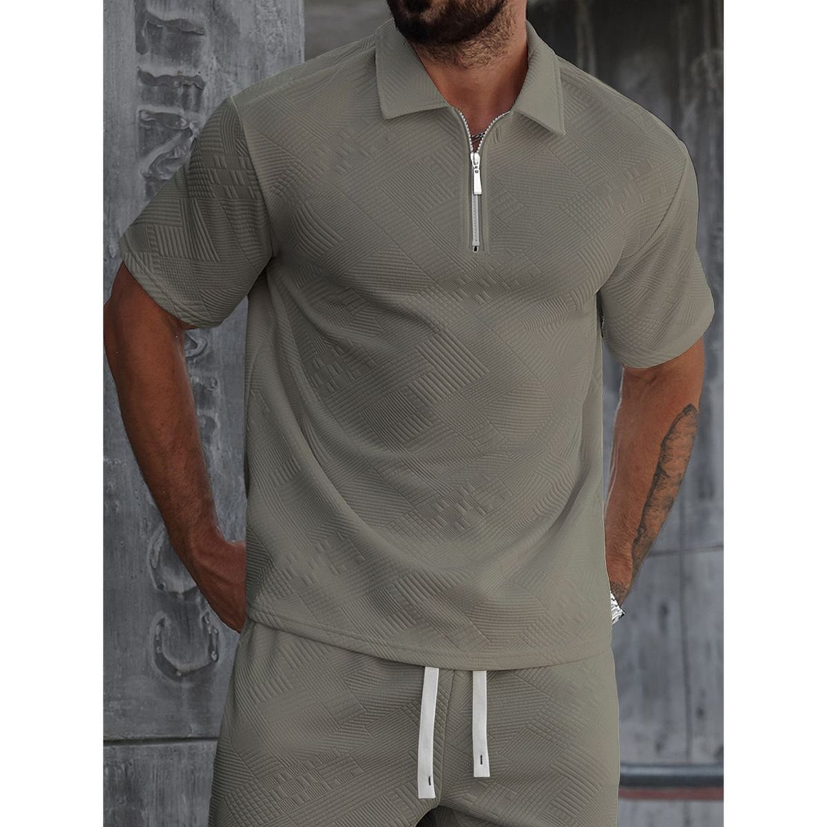 LIKE SHOP - Polera Hombre Manga Corta Textura Suave Cierre Tendencia 0273
