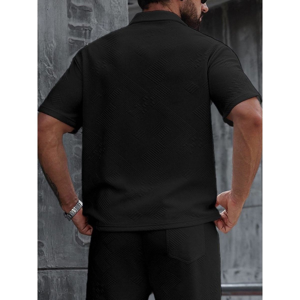 LIKE SHOP - Polera Hombre Manga Corta Textura Suave Cierre Tendencia 0273