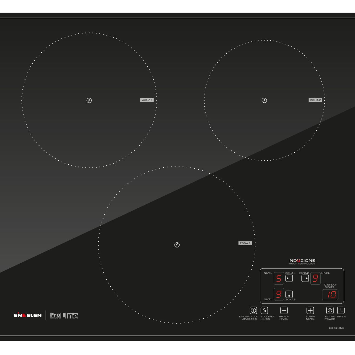 SINDELEN - Encimera Inducción Sindelen CEI-4342NG Induzione 3 Platos