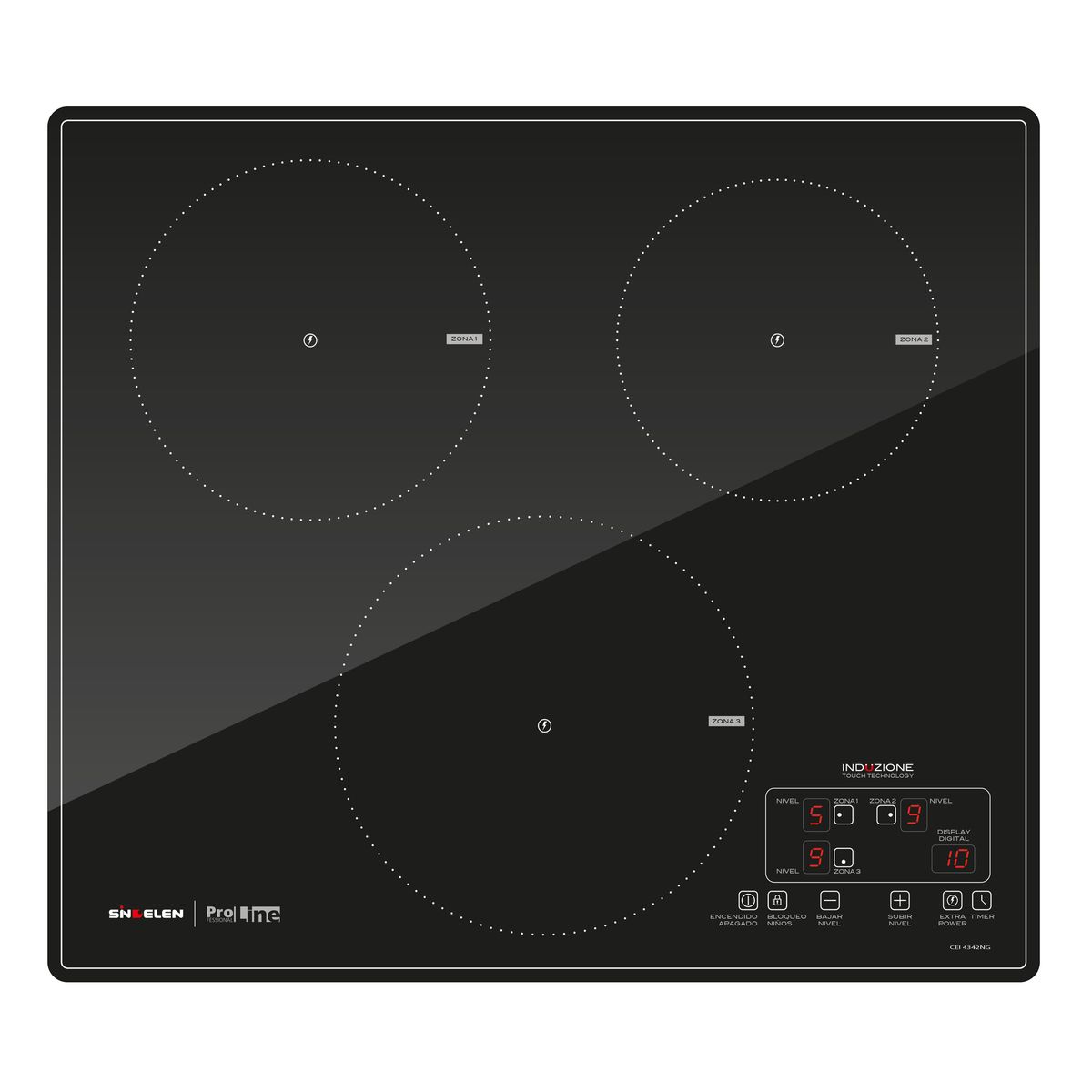 SINDELEN - Encimera Inducción Sindelen CEI-4342NG Induzione 3 Platos