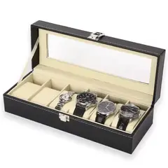 GENERICO - Organizador de Relojes 6 Compartimientos con Almohadillas – Estuche Exhibidor Elegante Negro