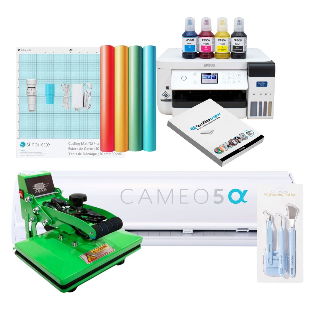 SILHOUETTE - Silhouette Cameo 5 Alpha White + Estampadora 20cm X 30cm + Impresora F170