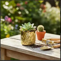 GENERICO - Macetero Dorado Suculentas Ceramico Decorativo Dorado Oscuro