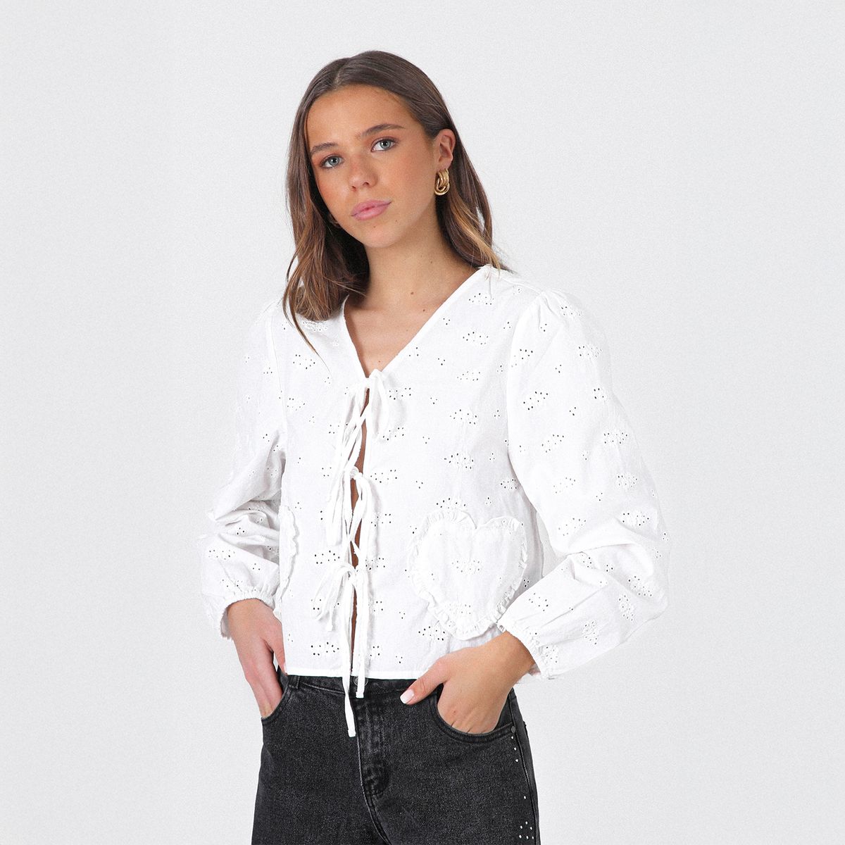 RAINDOOR - Blusa Bolsillo Corazón Blanco Mujer Raindoor