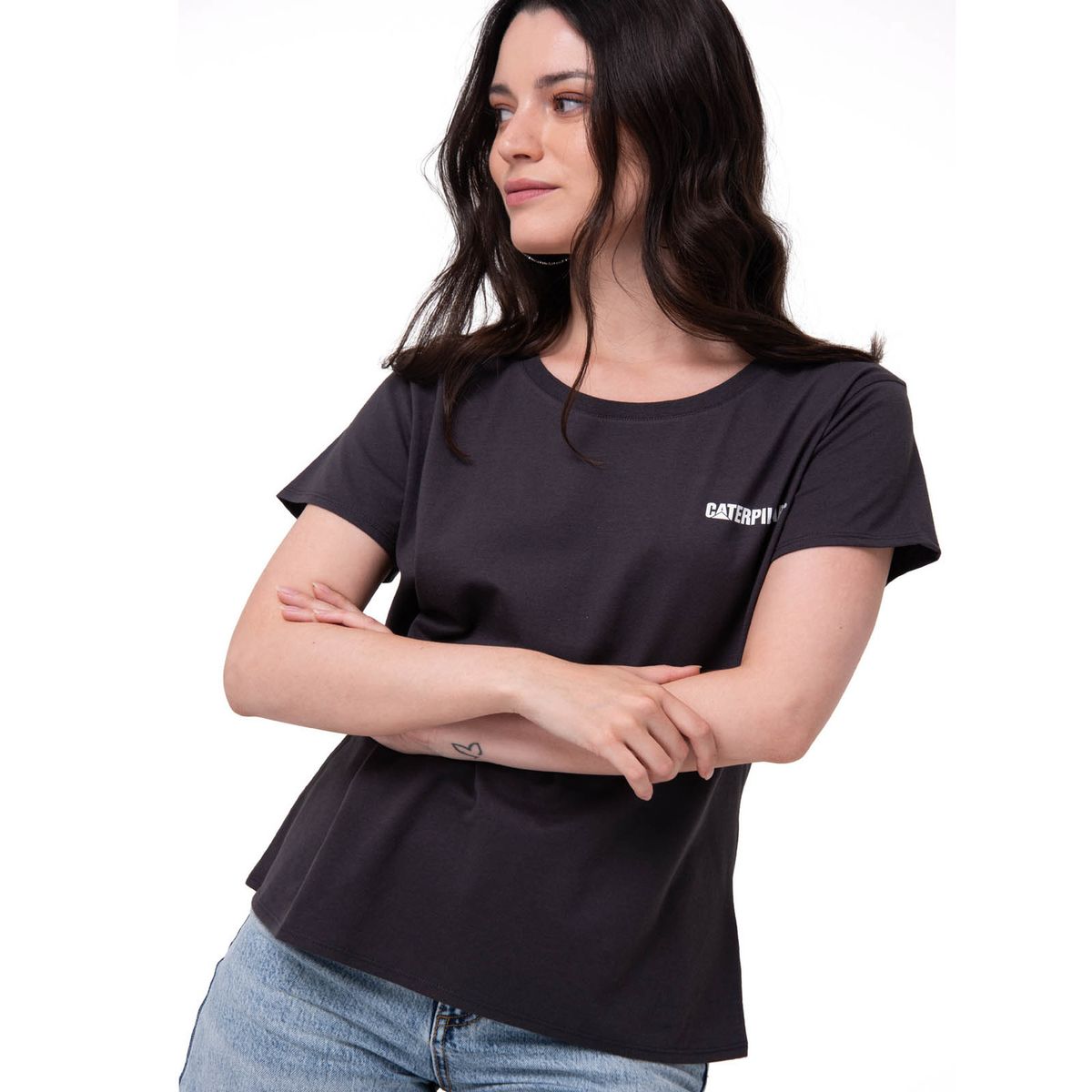 CAT - Polera Manga Corta Mujer Logo Gris Oscuro CAT