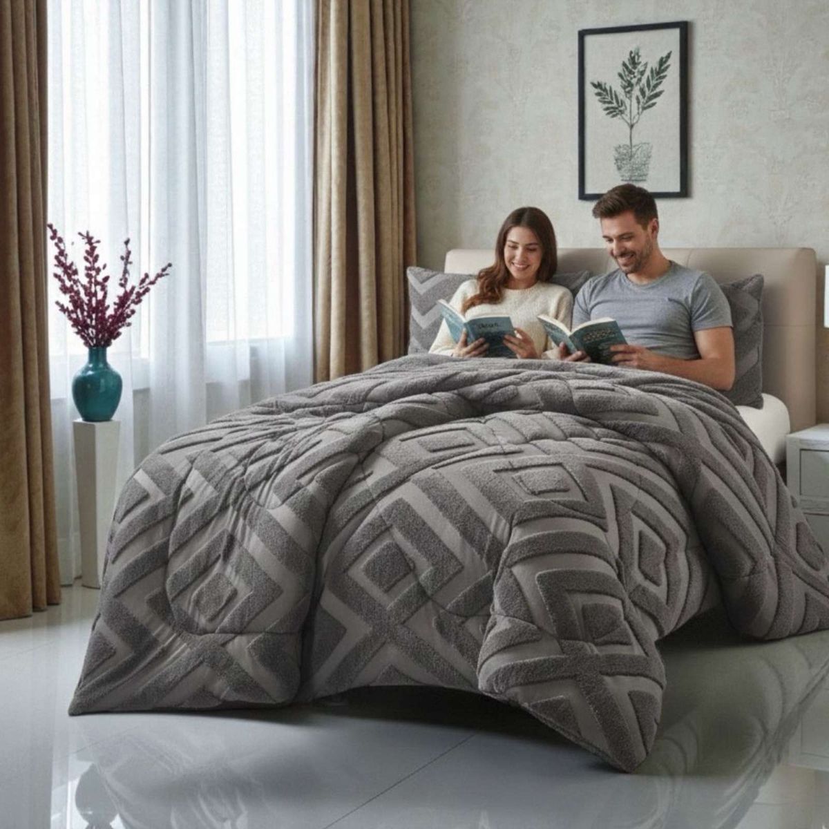 GENERICO - Cubrecama King Chiporro Diseño Geometrico Térmico Suave