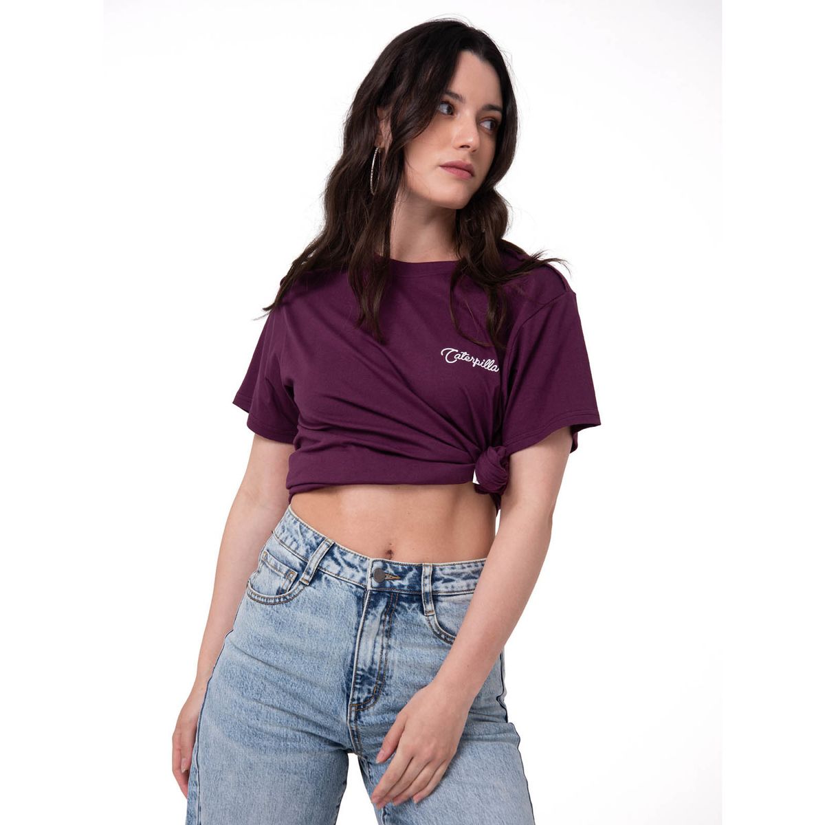 CAT - Polera Manga Corta Mujer Western Script Burdeo CAT