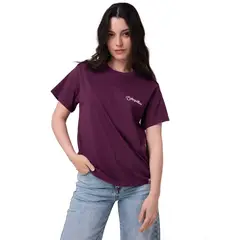 CAT - Polera Manga Corta Mujer Western Script Burdeo