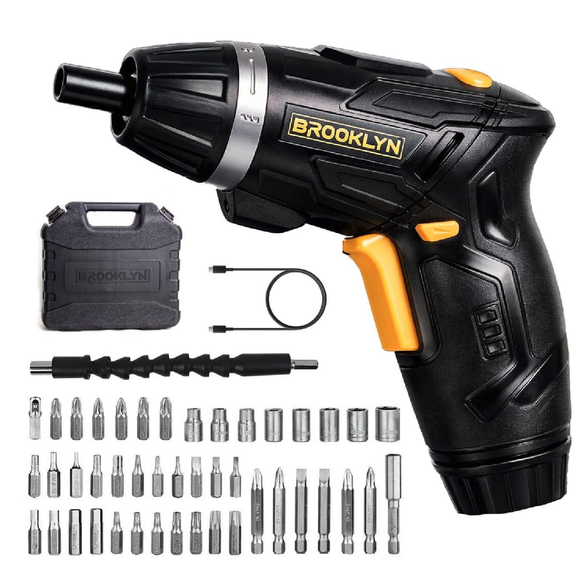 BROOKLYN - Atornillador Inalambrico Brooklyn Carga USB + 45 Accesorios