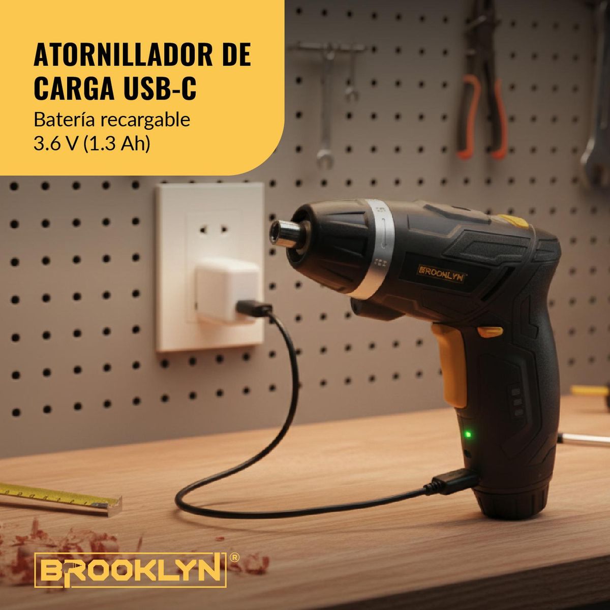 BROOKLYN - Atornillador Inalambrico Brooklyn Carga USB + 45 Accesorios