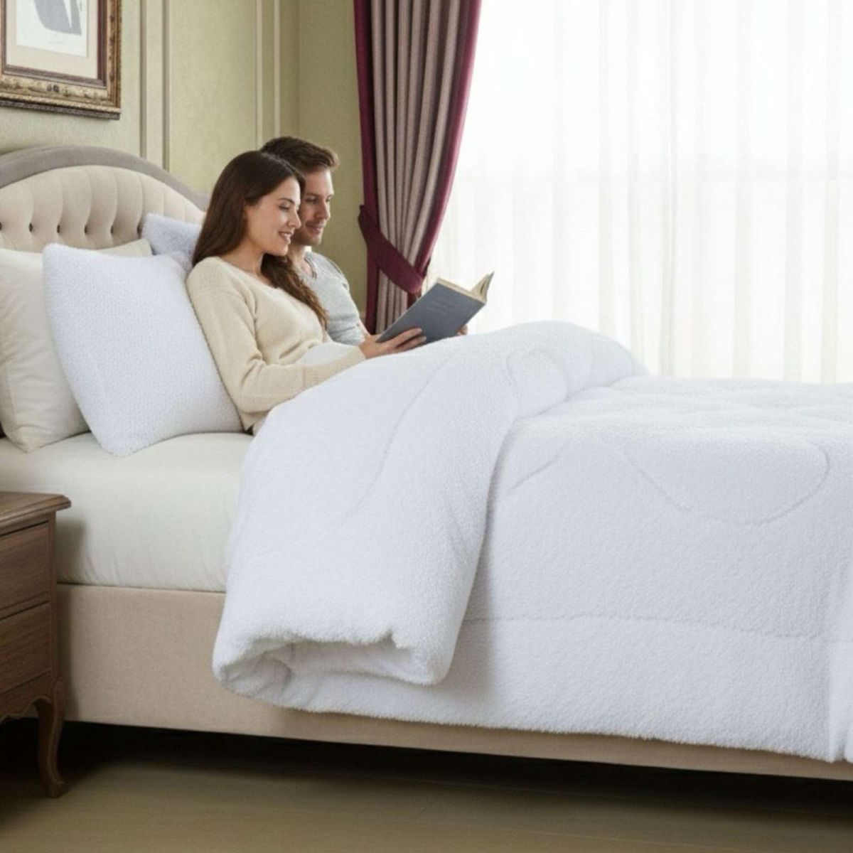 GENERICO - Plumón Cubrecama 2 plazas Sherpa Peludo Invierno Diseño Suave