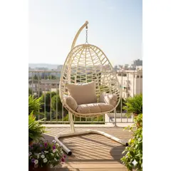 GENERICO - Reposera Colgante Ovalada Crema con Cojín Suave