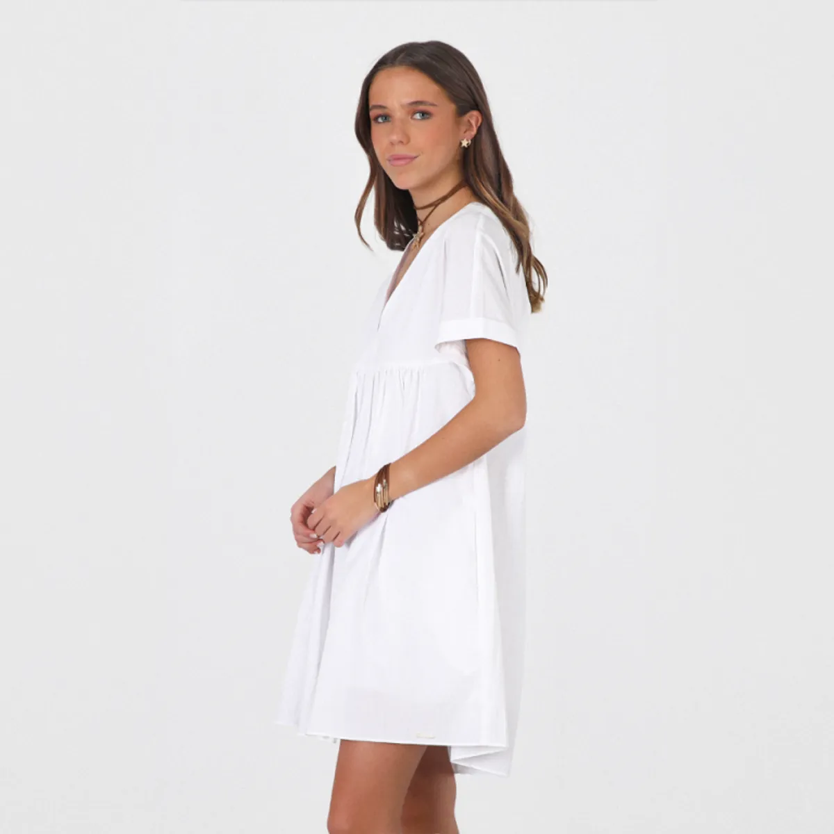 RAINDOOR - Vestido Camisero Blanco Mujer Raindoor
