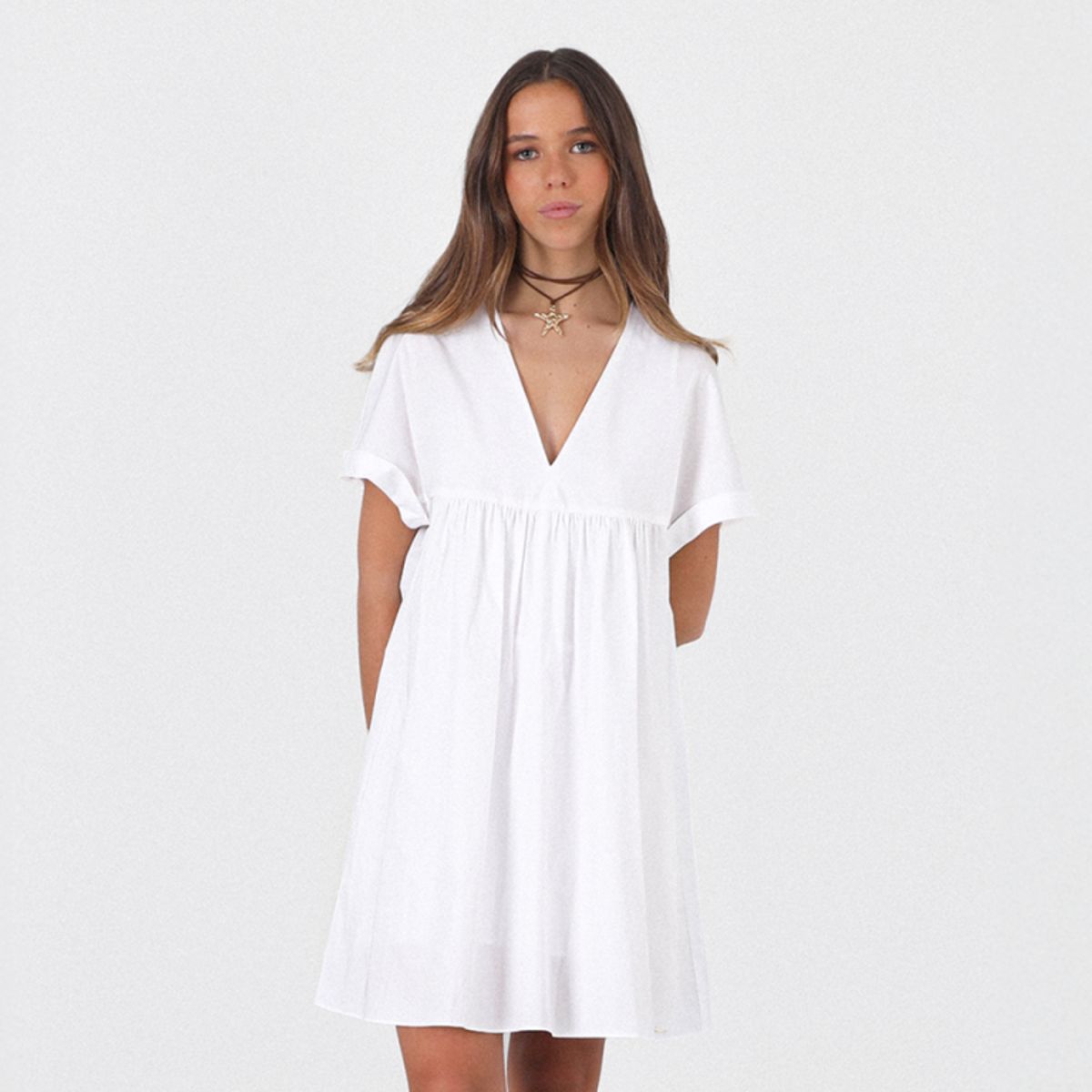 RAINDOOR - Vestido Camisero Blanco Mujer Raindoor