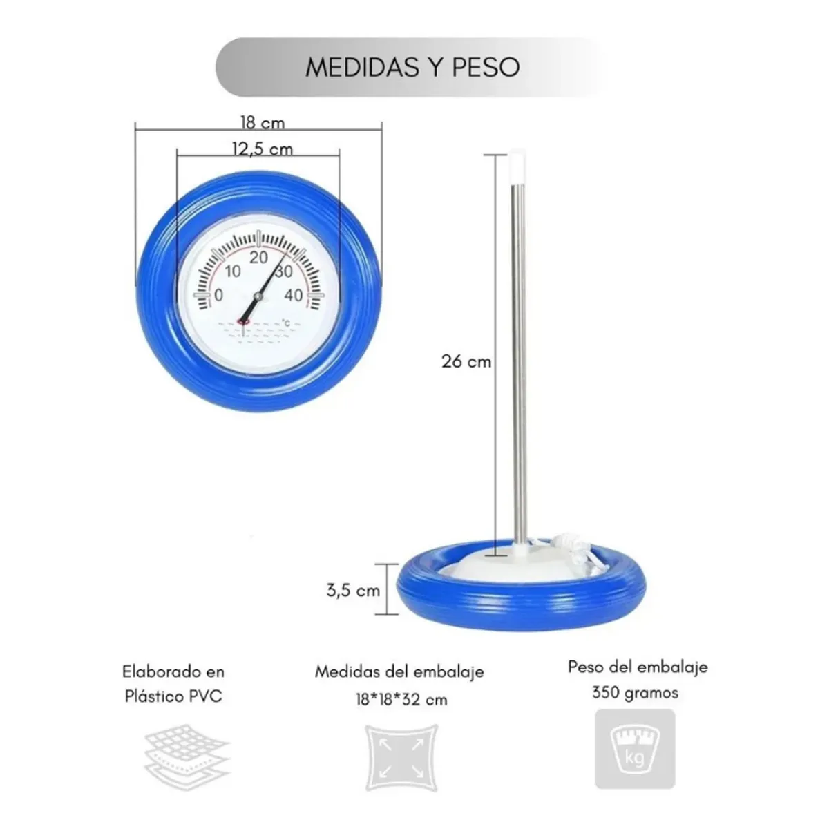 GENERICO - Termometro Flotante Piscina Plastico Con Acero Inoxidable