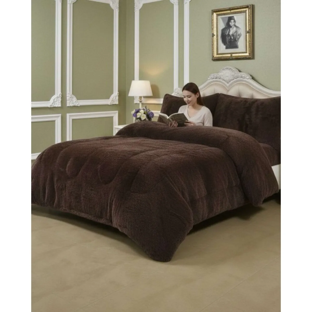 GENERICO - Plumón Cubrecama 2 plazas Sherpa Peludo Invierno Diseño Suave