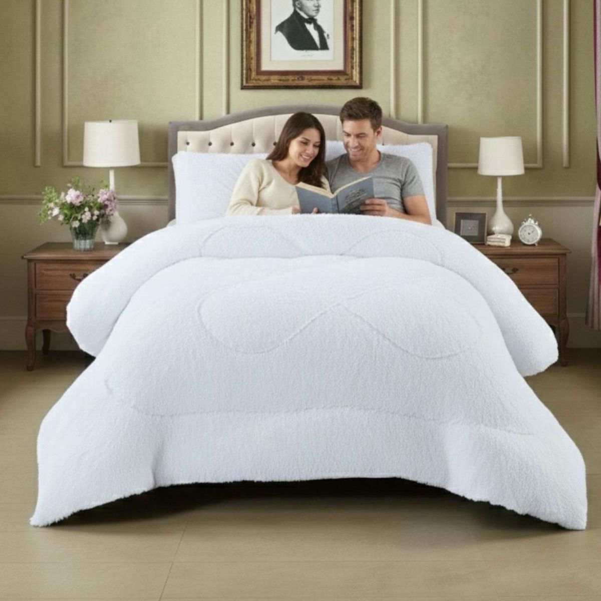 GENERICO - Plumón Cubrecama 2 plazas Sherpa Peludo Invierno Diseño Suave