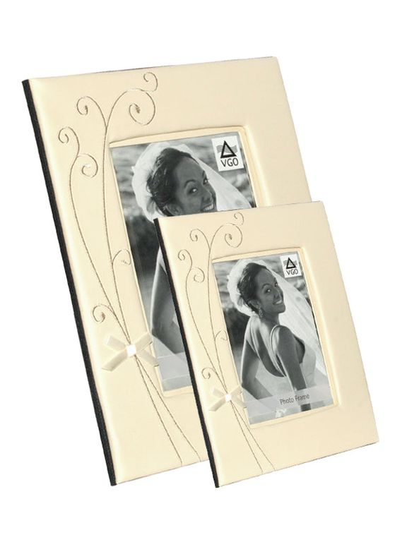 Marco simil cuero boda con detalle Blanco 15x21 cm Blanco
