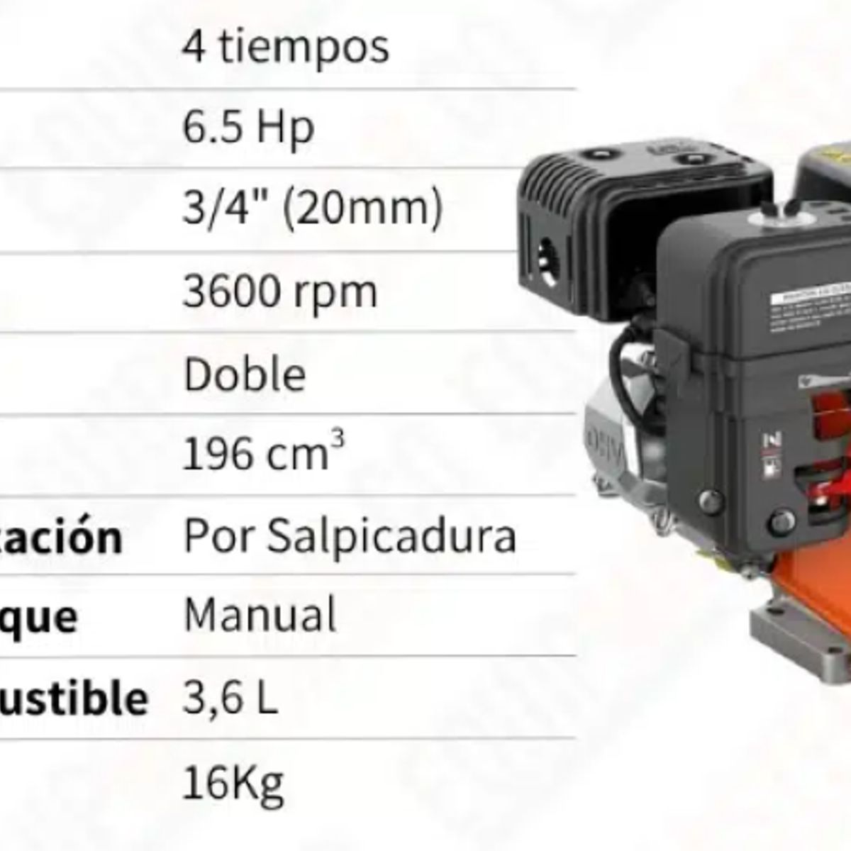 HUSQVARNA - Motor de gasolina estacionario Husqvarna Hh 196mp, 6.5 hp, 196 cc, 4 tiempos