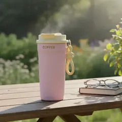 GENERICO - Vaso Térmico Para Café 400ml Portátil Con Tapa Y Correa