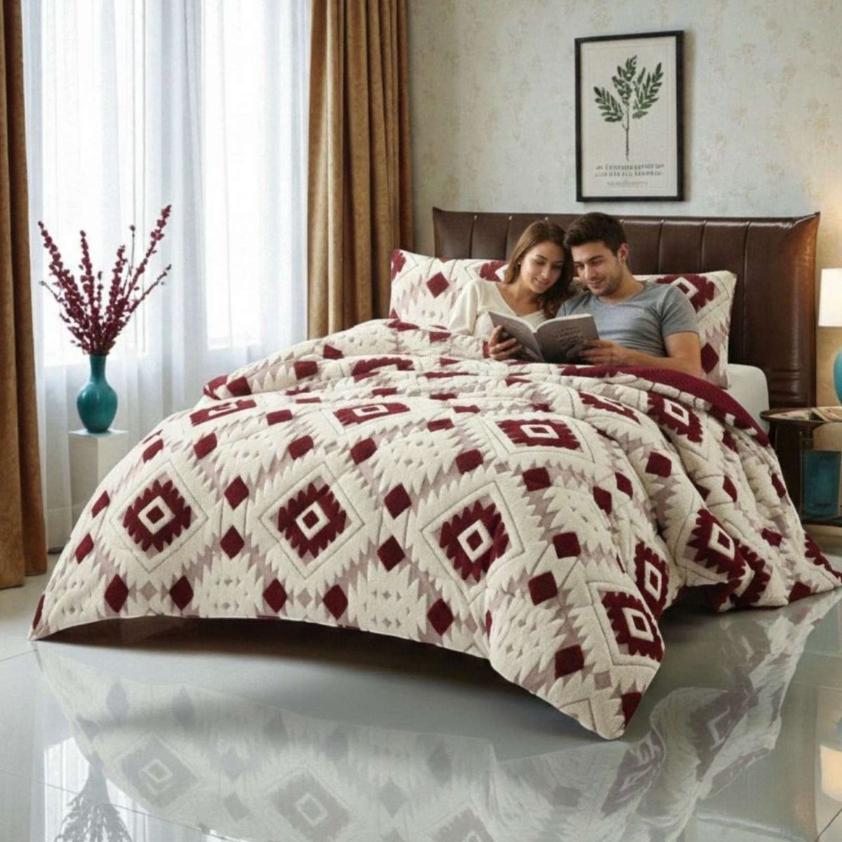 GENERICO - Cubrecama Chiporro Diseño Jacquard 2 plazas Otoño-Invierno
