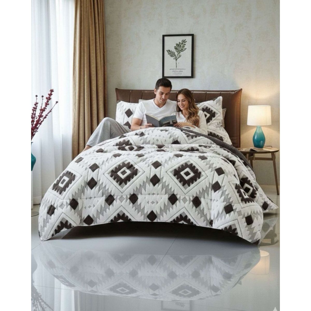 GENERICO - Cubrecama Chiporro Diseño Jacquard 2 plazas Otoño-Invierno