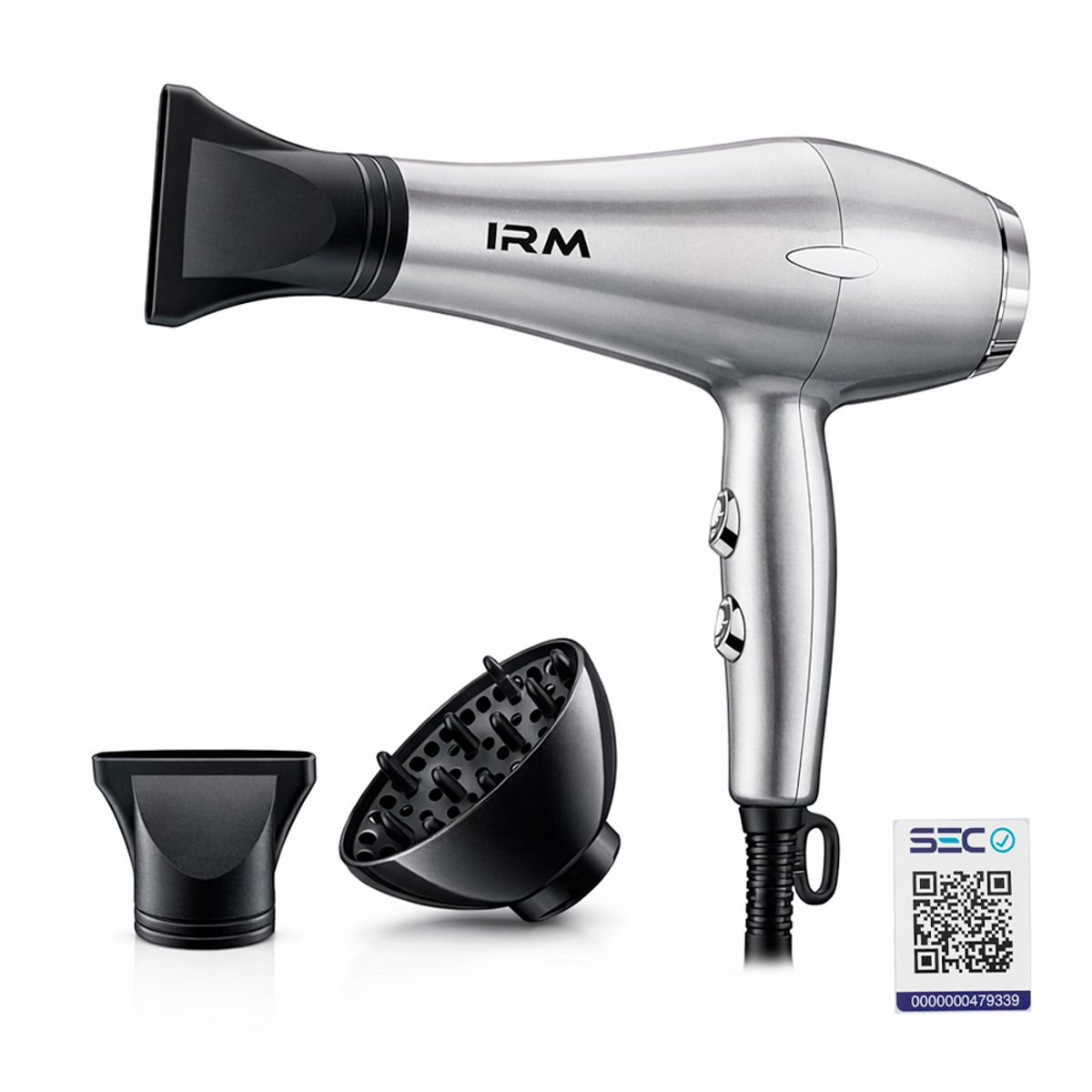 IRM - Secador De Cabello Profesional 5000w  con Difusor Certificado SEC Plateado