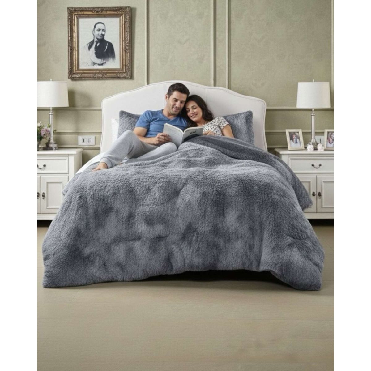 GENERICO - Plumón Cubrecama 2 plazas Sherpa Peludo Invierno Diseño Suave