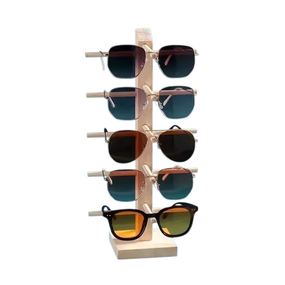 GENERICO - Exhibidor Organizador para Lentes y Gafas de Madera – 5 Niveles
