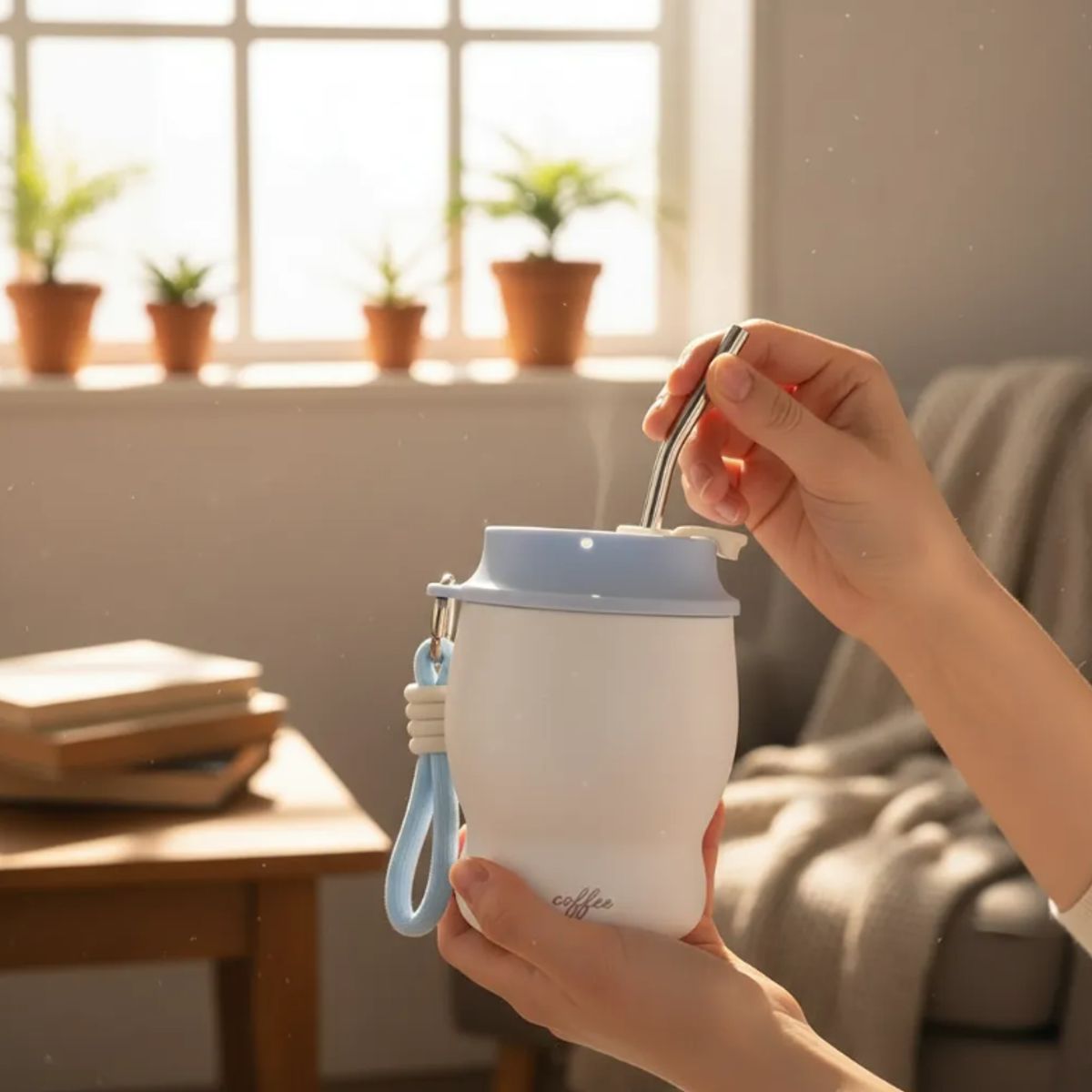 GENERICO - Vaso Térmico Para Café Acero Inoxidable 280ml Con Bombilla