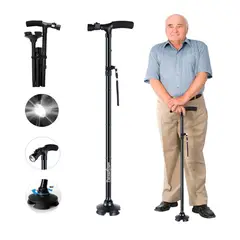 ESHOPANGIE - Baston Ortopedico Plegable Con Luz Led Base Adulto Ajustable