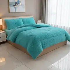 GENERICO - Cobertor Jaspeado Peludo Con Chiporro 2 Plaza + 2 Fundas - Multicolor - 2 Plazas