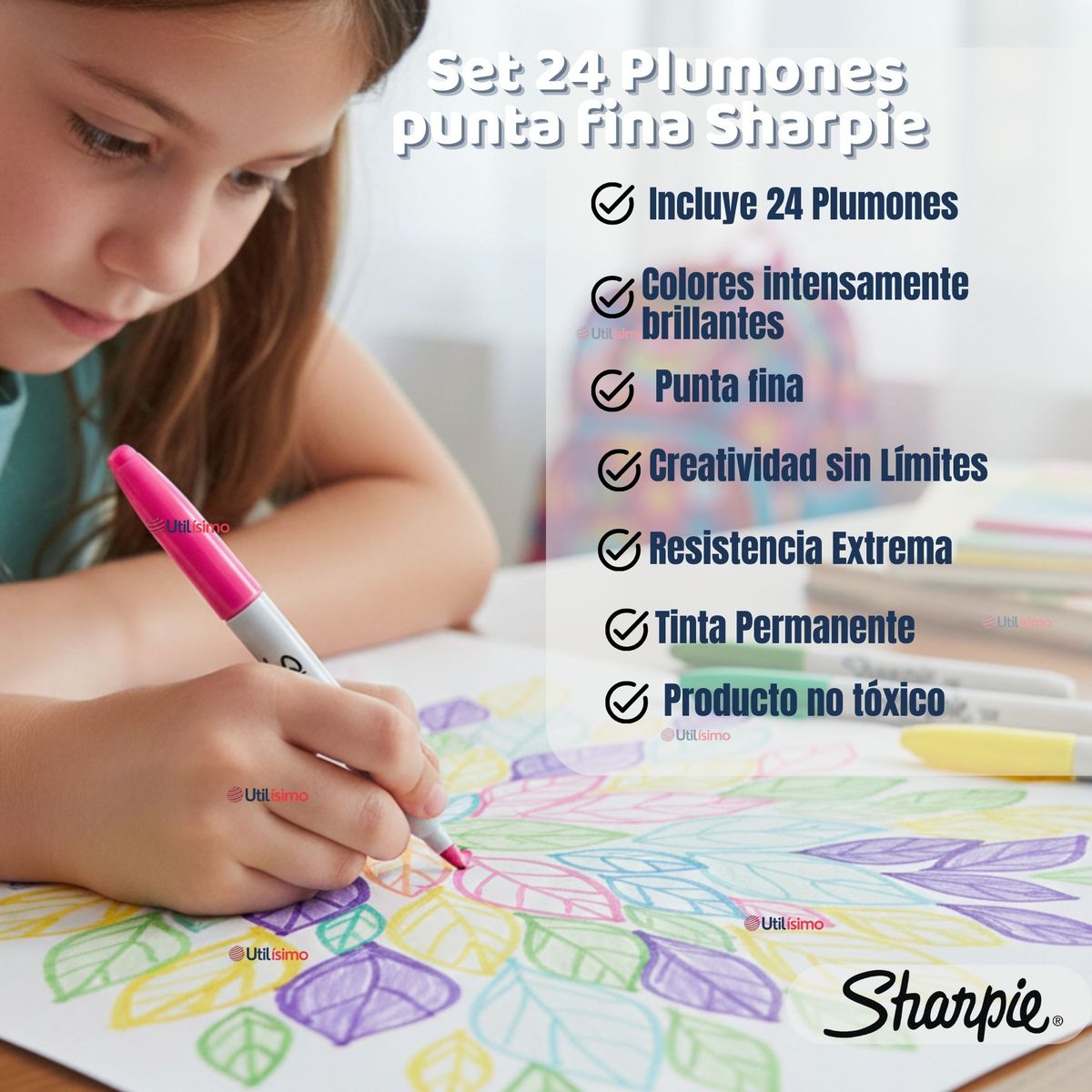 UTILISIMO - Set 24 Plumones Sharpie Punta Fina Marcadores Colores Surtidos