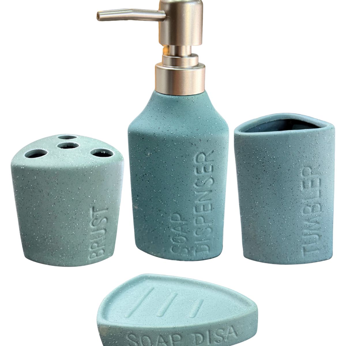 GENERICO - Set Accesorios de Baño 4 Piezas Cerámica Turquesa – Dispensador y Porta Cepillos