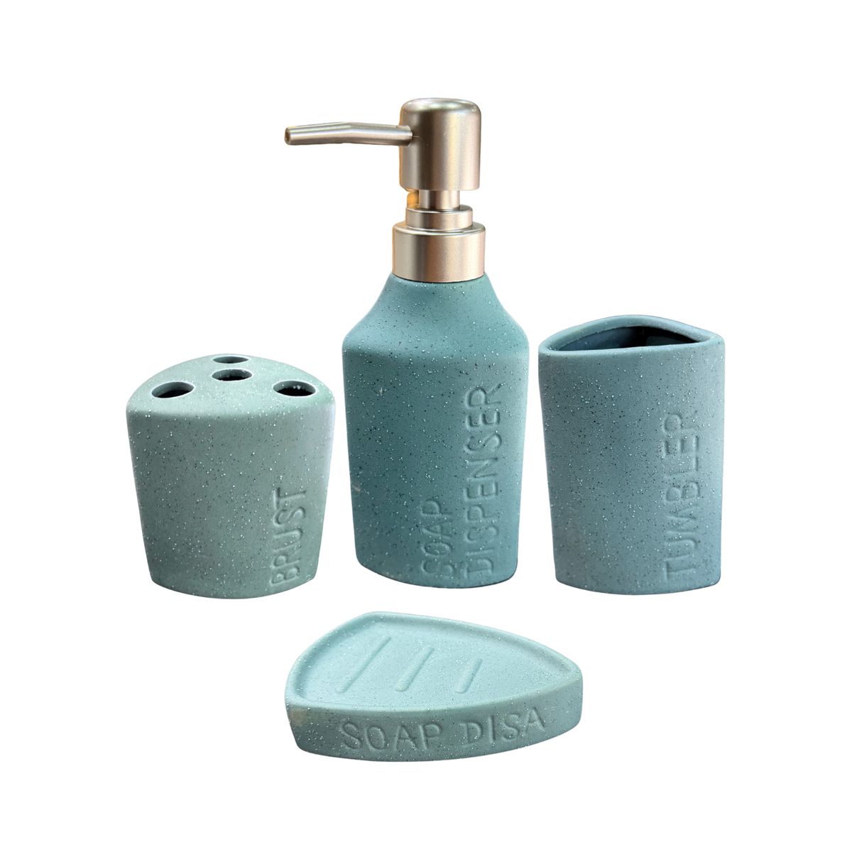 GENERICO - Set Accesorios de Baño 4 Piezas Cerámica Turquesa – Dispensador y Porta Cepillos
