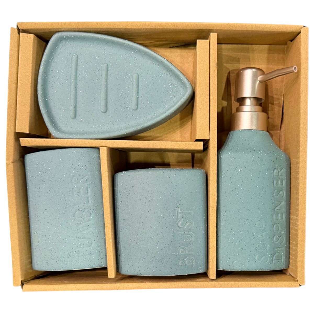 GENERICO - Set Accesorios de Baño 4 Piezas Cerámica Turquesa – Dispensador y Porta Cepillos