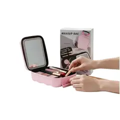 GENERICO - Maletín De Maquillaje Con Espejo Luz Led Organizador Pequeño Rosa